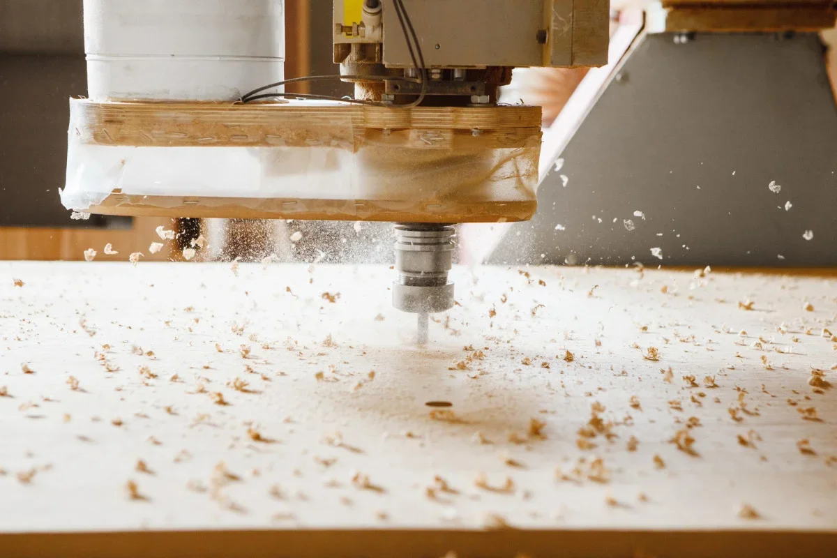 closeup shot machine with numerical control cuts wood cnc tool large